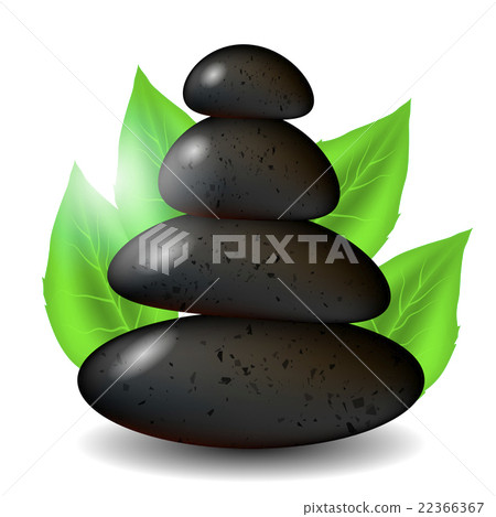 Spa Stones Background with Green Leaves Spa Stones Background with Green Leaves 22366367