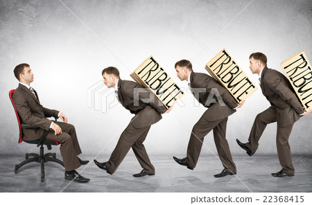 Businessmen carry boxes with word tribute 22368415