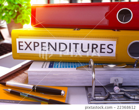 Expenditures on Yellow Ring Binder. Blurred, Toned 22368612