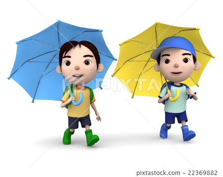 3D雨天的例證小學學生,走 3D雨天的例證小學學生,走 22369882