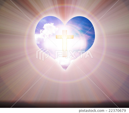 Crucifix and light on heart background Crucifix and light on heart background 22370679