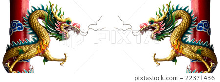 golden Chinese dragon on the red pole 22371436