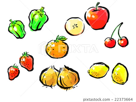 Brush painted vegetable fruit set Brush painted vegetable fruit set 22373664