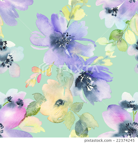 Seamless pattern with flowers watercolor - Stock Illustration [22374245 ...