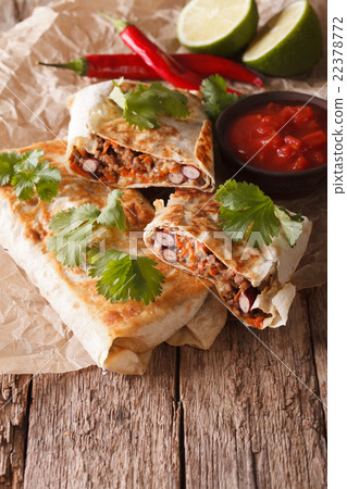 chimichanga with ground meat, beans and cheese 22378772