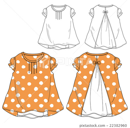 Polka dotted puff sleeve T / design drawing 22382960