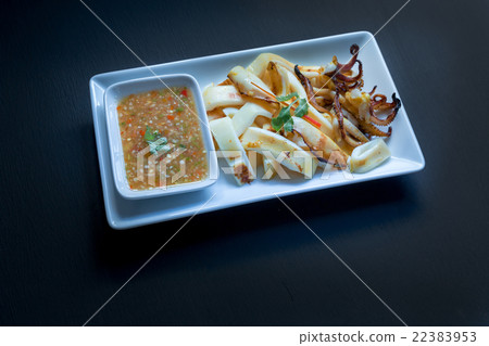 Slice of Grilled squid with Thai seafood sauce 22383953