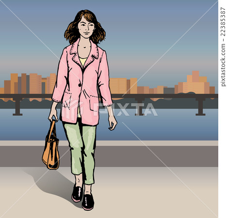 Sexy fashion girl in sketch style on a city Sexy fashion girl in sketch style on a city 22385387
