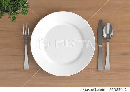 empty plate, spoon, fork and knife empty plate, spoon, fork and knife 22385442