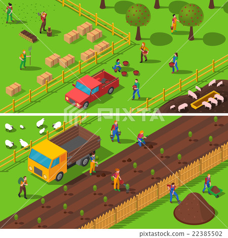 Farming Concept 2 Isometric Banners Set Farming Concept 2 Isometric Banners Set 22385502