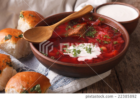 Ukrainian borscht red soup close up in a bowl 22385892