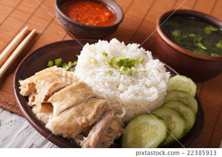 Hainanese chicken rice with cucumber closeup 22385913