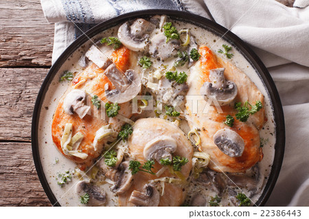 Chicken with mushroom sauce close-up Chicken with mushroom sauce close-up 22386443