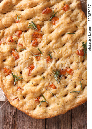 focaccia with rosemary and cheese close-up focaccia with rosemary and cheese close-up 22387087