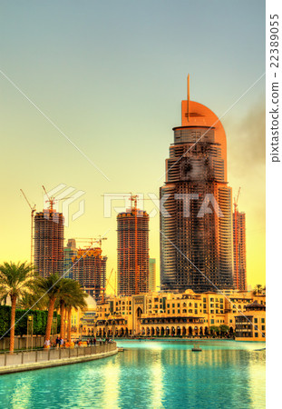 A hotel on fire in Dubai Downtown on January 1st 22389055