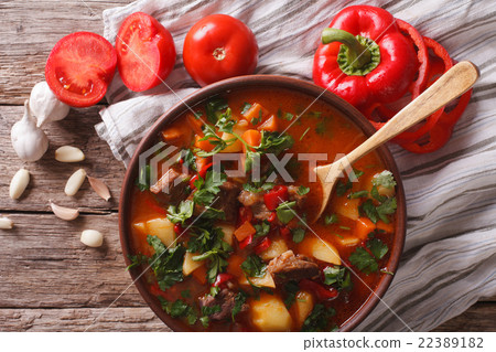 Hungarian goulash soup bograch close-up 22389182