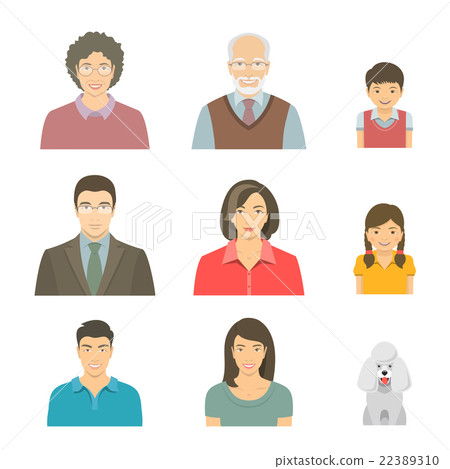 Asian family faces flat vector avatars set 22389310