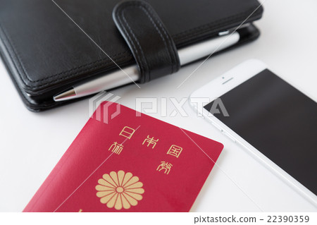 Passport and notebook and smart white back Passport and notebook and smart white back 22390359