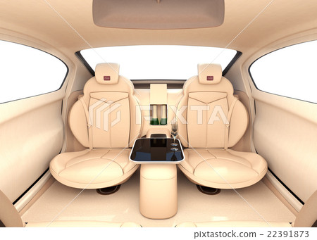 自動駕駛汽車的內部圖像。在高品質的內飾中設置可旋轉座椅的休閒空間 22391873