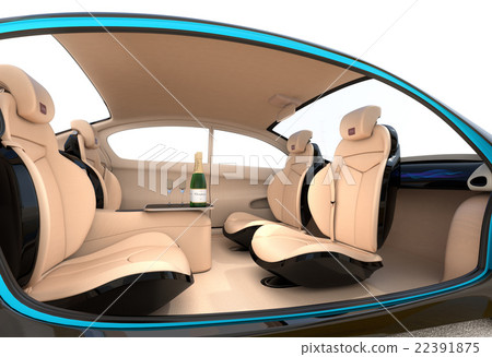 Interior image of automatic driving car. Make relaxation space with rotatable seat in high-quality interior 22391875