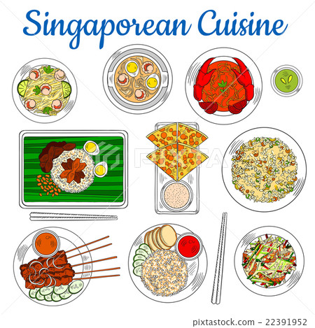 National dishes of singaporean cuisine sketch icon 22391952