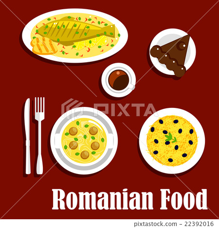 Romanian dinner with dessert flat icon Romanian dinner with dessert flat icon 22392016