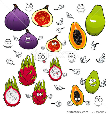 Papaya, dragonfruit, fig fruits cartoon characters 22392047