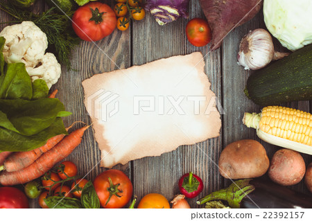 Vegetables on wooden table Vegetables on wooden table 22392157