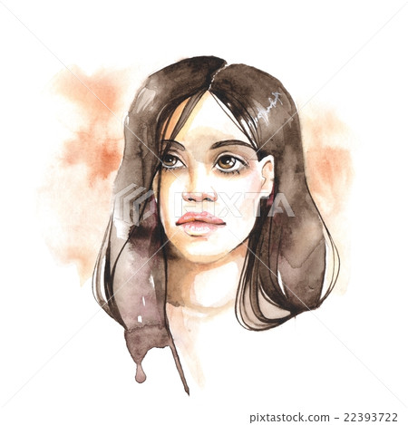 Watercolor portrait. Young girl 22393722