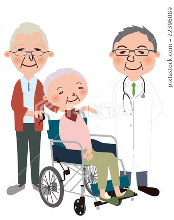 Elderly woman with wheelchair and her husband and male doctor Elderly woman with wheelchair and her husband and male doctor 22396089