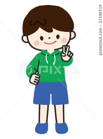 男孩站起來姿勢和平標誌 男孩站起來姿勢和平標誌 22396519