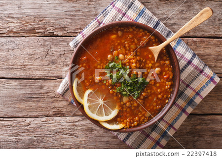 Thick Moroccan soup in a bowl on the table Thick Moroccan soup in a bowl on the table 22397418