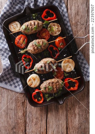 kebab with grilled vegetables on the grill pan kebab with grilled vegetables on the grill pan 22397607
