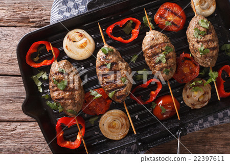 Kofta kebab with grilled vegetables on the grill 22397611