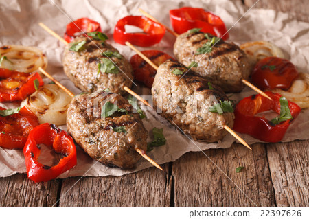 Turkish kebab with grilled vegetables close-up 22397626