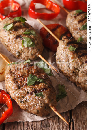 Homemade Kofta kebab with grilled vegetable Homemade Kofta kebab with grilled vegetable 22397629