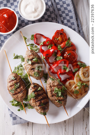 kofta kebab with grilled vegetables 22397636