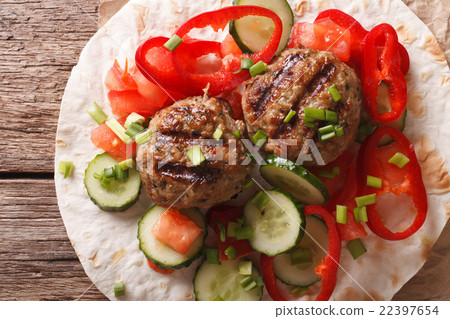 Meatballs with fresh vegetables and Flatbread 22397654
