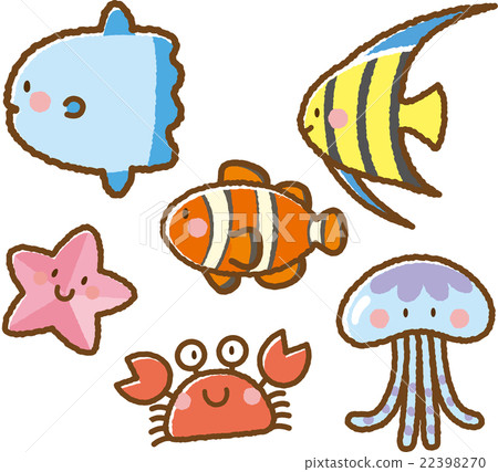 Sea creatures illustration material set 3 22398270