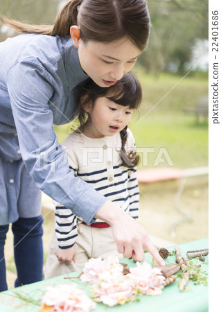 Mother and daughter looking at flowers 22401686