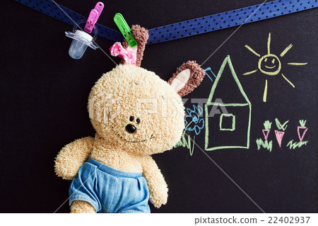 chalkboard with drawing and soft toy chalkboard with drawing and soft toy 22402937