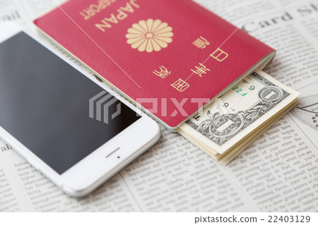 Business image Passport and dollar and smartphone 22403129