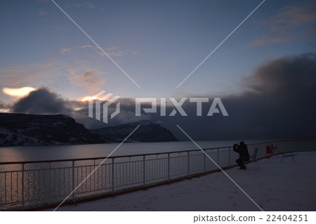 Observe a suspicious light block with a deck Northern Europe Norway photographed from the Arctic Fjord coast ship 22404251