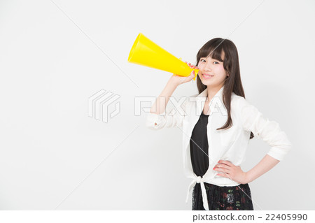 A woman supporting megaphone A woman supporting megaphone 22405990