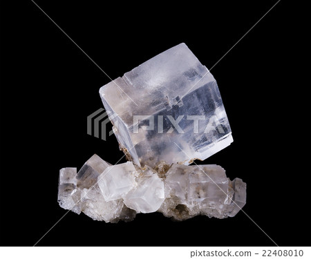 Halite Crystal Cluster Front View on Black Halite Crystal Cluster Front View on Black 22408010