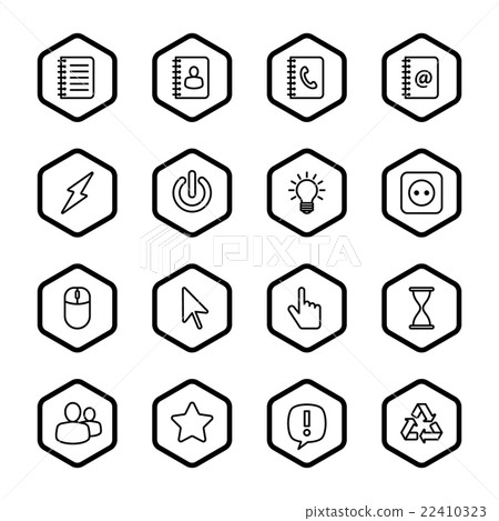 black line web icon set hexagon 22410323