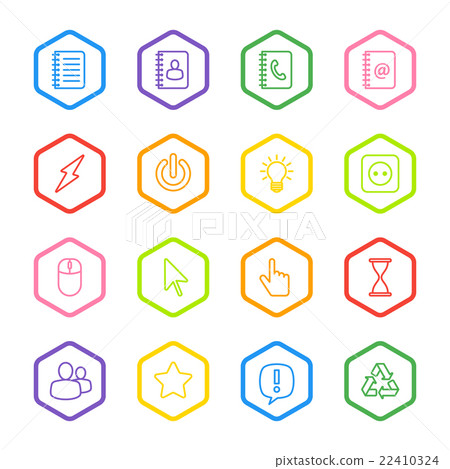 colorful line web icon set hexagon 22410324