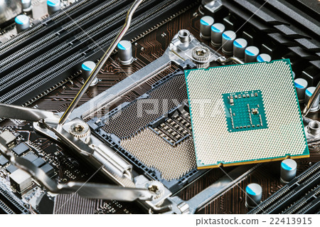 CPU socket and processor on the motherboard 22413915