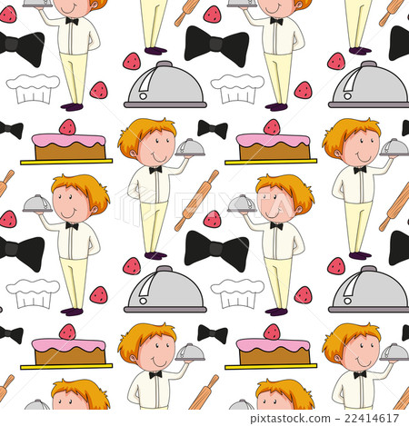 Seamless background with waiter serving food - Stock Illustration ...