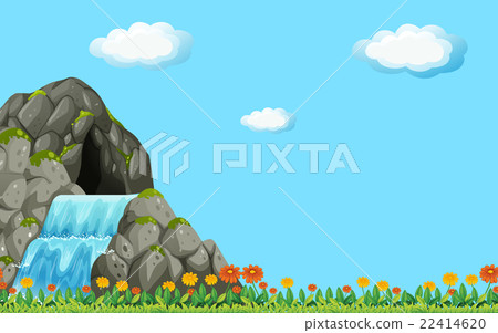 Scene with waterfall and field Scene with waterfall and field 22414620